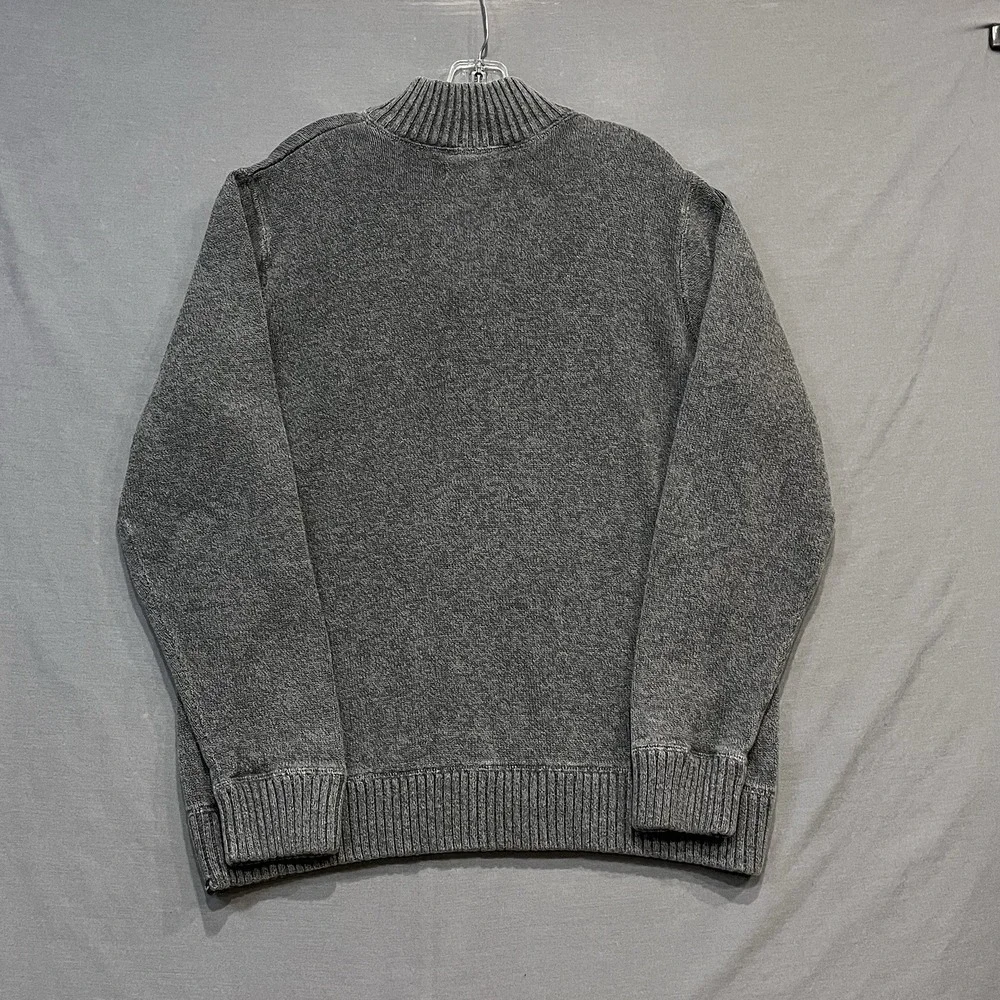 Eddie Bauer Quarter Zip Sweater Mens TXL Gray Cotton Ribbed Mock Neck Knit